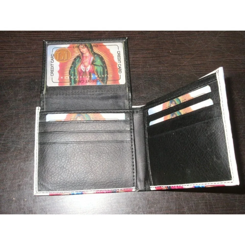 COPY - Virgin Mary Guadalupe Religious Print Bi-Fold Vegan Leather Men's Wallet…